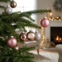 Itens Enfeites de Natal de vidro, rosa e cinza, Ø50mm, 24 peças