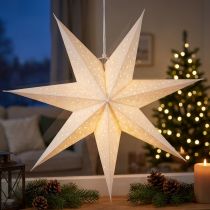 Itens Estrelas de papel para iluminar decorações natalinas festivas.