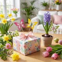 Itens Conjunto de 12 enfeites florais com motivo de borboleta para decoração de embalagens de presente, 28,5 cm, materiais para artesanato.