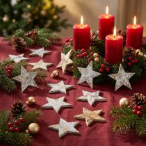 Itens Estrela de coco branco cinza 5cm 50pcs Decoração de estrelas do advento