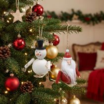 Itens Conjunto de 2 enfeites de árvore de Natal Papai Noel e boneco de neve 11cm