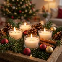 Itens Luzes de chá com aroma de canela, vela de Natal, luz de chá perfumada, decoração de velas Ø25cm Alt.40cm branco 18 unid.