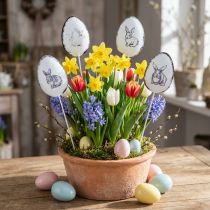Itens Ovos decorativos de metal com plug flor com coelhinhos da Páscoa 5×7cm 8 un