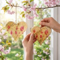 Itens Corações de madeira para pendurar flores rosa natural H18cm 2 peças