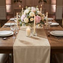 Itens Corredor de mesa em veludo bege, 28×270cm - Corredor de mesa elegante em tecido decorativo para decoração festiva