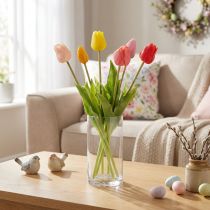 Itens Buquê de tulipas artificiais, colorido, decoração realista, alta qualidade para casa, 43 cm, 7 peças.