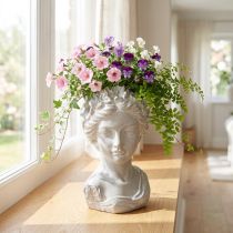 Itens Escultura busto feminino em pedra fundida, plantador cinza antigo 15×14×25cm
