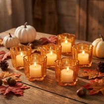 Itens Porta-velas de vidro em formato de flor, cor laranja, Ø7,5cm, A6cm, conjunto com 6 peças