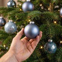 Itens Enfeites de Natal decorativos em vidro, azul-acinzentado, fosco/brilhante, 5 cm, 24 peças