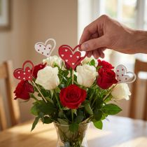 Itens Plugue decorativo corações vermelho branco decoração de madeira 7,5×6,5cm 12 un