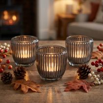 Itens Porta-velas de vidro cinza, outono/inverno, Ø7cm A7cm, conjunto de 6 peças