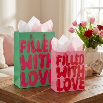 Itens Sacola de presente com alças “Cheio de Amor” H36/23cm conjunto de 2