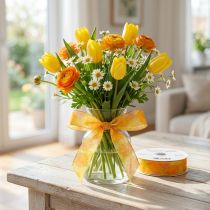 Itens Fita para presentes, fita de organza floral, amarelo/laranja, 25 mm x 18 m