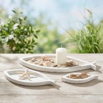 Itens Bandeja Decorativa Madeira Peixe Branco Natural L30/40/50cm Conjunto de 3