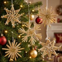 Itens Conjunto de 24 enfeites de Natal em formato de estrelas de palha com glitter dourado, Ø6cm