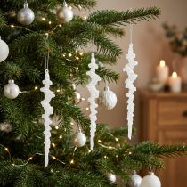Itens Pingentes de glitter para pendurar decoração de inverno branco 24 cm 4 unidades