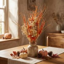 Itens Buquê decorativo de flores secas "Cardo e Mil-folhas" Laranja-Natural, Branqueado, 55cm, 150g - Estilo Casa de Campo