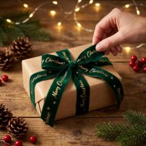 Itens Fita para presente, fita de Natal, fita de veludo Verde Feliz Natal 25mm 20m