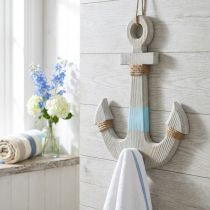 Itens Âncora para pendurar, gancho de decoração marítima, decoração de casa de banho em madeira, look vintage H39cm