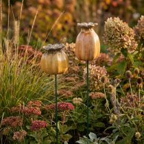 Itens Estaca de jardim em formato de cápsula de papoula para decoração elegante de jardins, canteiros ou varandas, 60 cm, 2 peças.
