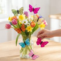 Itens Borboletas decorativas em arame para decoração de mesa colorida, 7 cm, 12 peças