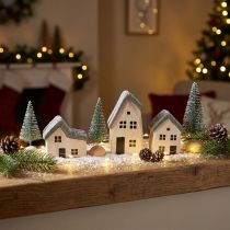 Itens Vila de Natal casas de madeira abetos verde e branco 5-8 cm conjunto de 6