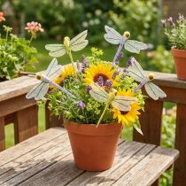 Itens Decoração libélula em arame verão amarelo roxo 8x8cm 12 un
