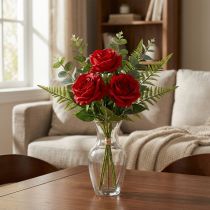 Itens Rosas Decorativas Artificiais Vermelho Brilhante Ø4cm C45cm 3 unidades