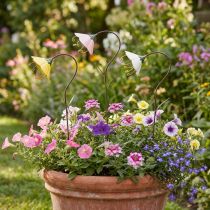 Itens Estaca de Jardim Flor Metal Flores Amarelo Rosa Branco 49cm 3 un