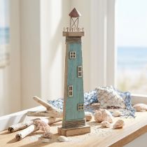 Itens Farol antigo decoração de mesa marítima madeira azul 40,5 cm