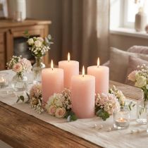 Itens Conjunto de 4 velas decorativas em tom rosa sólido, 70×80mm - Velas para criar um ambiente acolhedor.