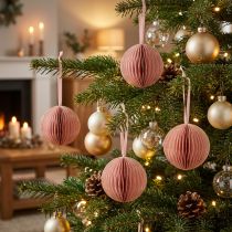 Itens Bolas de Natal em formato de favo de mel, rosa-damasco, 7 cm, 4 peças, decoração