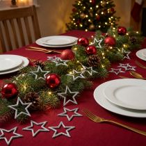 Itens Estrelas decorativas poinsétias com glitter prateado 4,5 cm 120 un