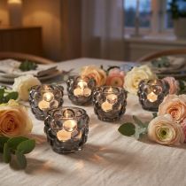 Itens Castiçais/porta-velas de vidro, cinza, Ø7cm, A7cm, 6 peças
