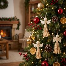 Itens Anjo de natal decoração de árvore de natal anjo ráfia 11cm 12 unidades