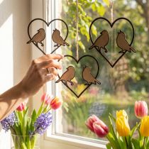 Itens Decoração pendurada coração com pássaros decoração para pendurar 12 cm 4 peças