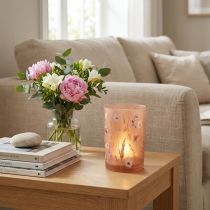 Itens Porta-velas de vidro com motivo floral para momentos aconchegantes em casa, 18 cm
