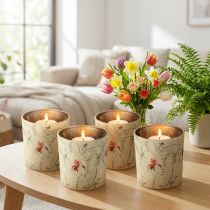 Itens Lanterna decorativa de vidro com motivo floral para dar um toque especial à sua casa, 8cm, conjunto de 4 peças.