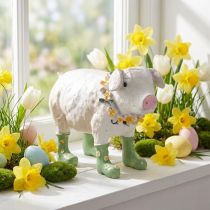 Itens Porquinho decorativo com botas de borracha – Engraçado enfeite de fazenda com guirlanda de flores, 15,5 cm