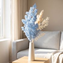 Itens Aspargo decorativo de penas azul claro com flores secas, 55-70 cm