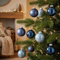 Itens Conjunto de 3 enfeites de Natal de vidro – azul claro, azul, azul metálico e fosco, com gancho, 6 cm, 24 peças