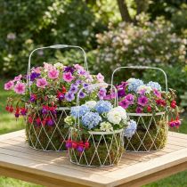 Itens Cesto de arame com alça, metal branco, Ø25/30/35cm, conjunto de 3