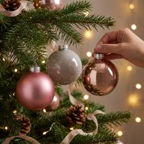 Itens Bolas de Natal rosa cinza bolas de vidro Ø7,5cm 14 peças