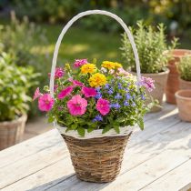 Itens Cesta de alça, cesta natural para plantio, cesta de flores redonda natural, branco H49cm Ø23,5cm