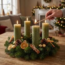 Itens Velas cor sólida verde azeitona em bastão 34×240mm 4 un