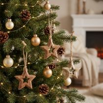Itens Pingentes de madeira estrelas de madeira decorações naturais para árvores de Natal Ø4,5cm 8 peças
