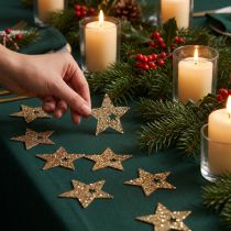Itens Decoração dispersa estrelas de madeira de Natal glitter dourado natural 5 cm 72 unidades