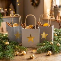 Itens Sacos de papel com estrela e alça cinza sortido 10,5×10,5cm 9uns