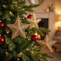 Itens Enfeites para árvore de Natal, decoração de Advento, pingente estrela dourado L20,5cm 6 peças