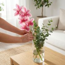 Itens Orquídea Cymbidium artificial 5 flores rosa 65cm